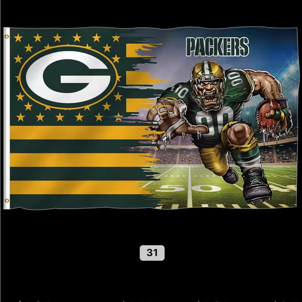 Green Bay Packers Flag with Football Player Design